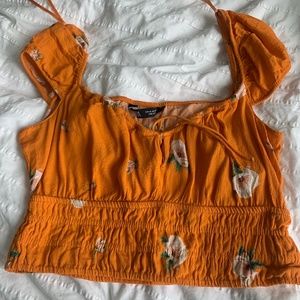 Zara orange floral cap sleeve crop top
